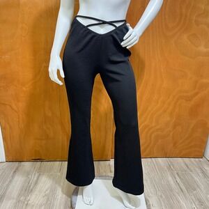 Black High Rise Criss Cross Waist Stretch Flare Black Pants Size M